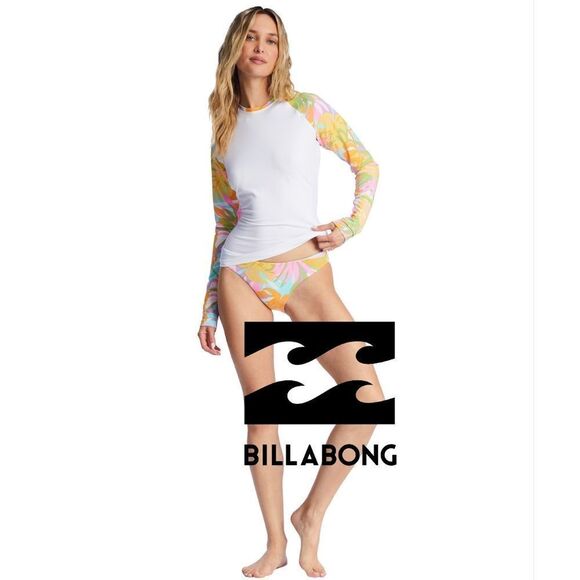 Billabong white tropical floral rashguard size s long sleeves nwot - Picture 1 of 8